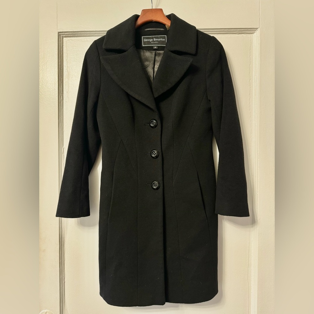 George Simonton black lambswool coat size 2P